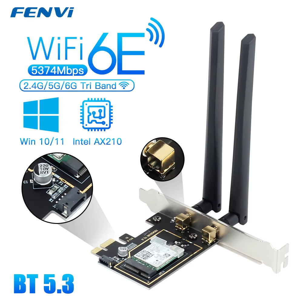 5374Mbps Wifi 6E for Intel AX210 Pcie Wireless Wifi Adapter 2.4G/5G/6Ghz 802.11AX for Bluetooth 5.3 AX200 Wifi 6 Card PC