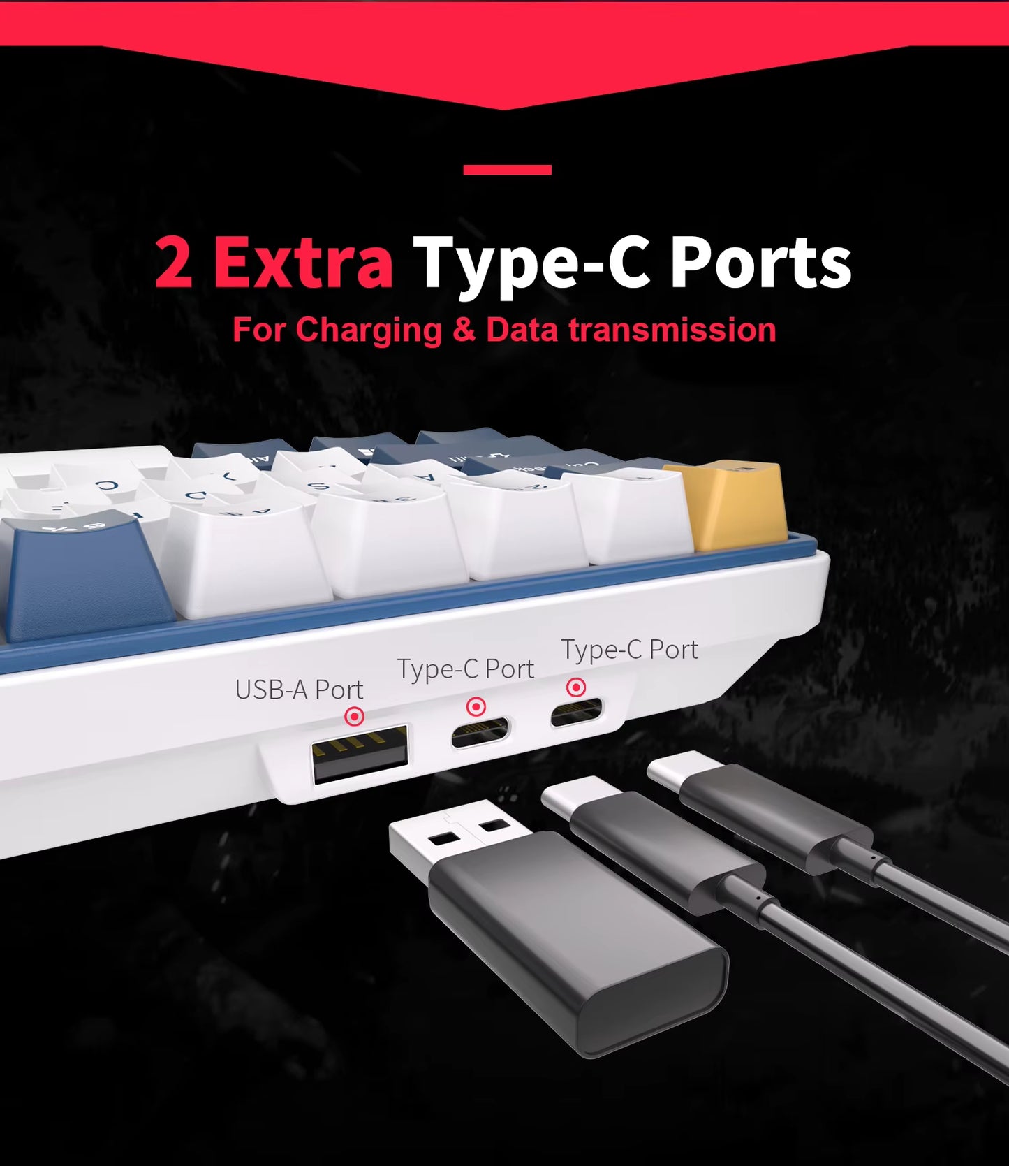 ROYAL KLUDGE RK61 plus 2.4G Wireless Bluetooh Mechanical Keyboard 61 Keys 60% Compact RGB Backlit Hot-Swappable Gaming Keyboards