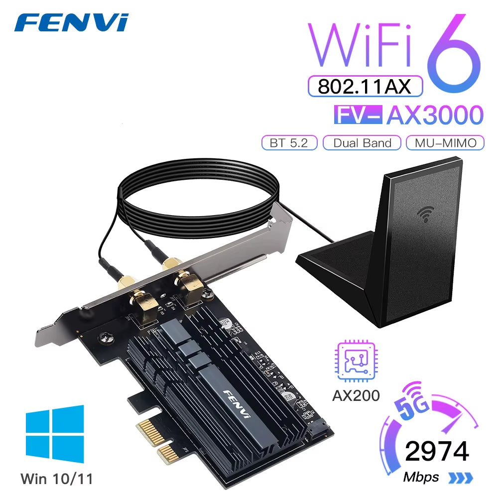 5374Mbps Wifi 6E for Intel AX210 Pcie Wireless Wifi Adapter 2.4G/5G/6Ghz 802.11AX for Bluetooth 5.3 AX200 Wifi 6 Card PC