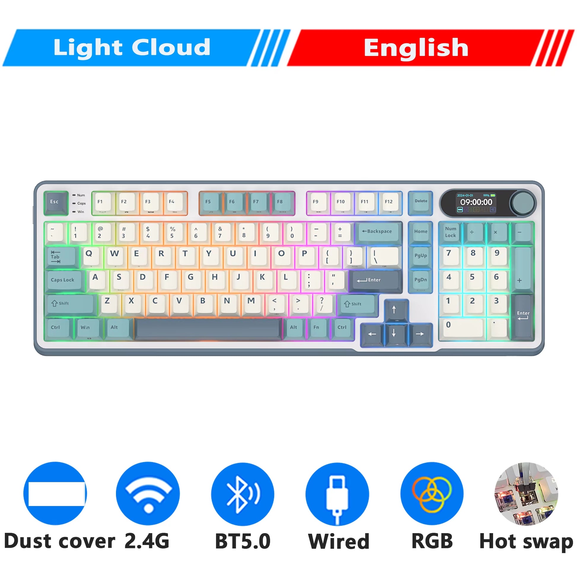 ROYAL KLUDGE S98 Mechanical Keyboard Top Mount TFT Screen 98 Keys RGB BT5.0/2.4G/USB-C Wireless Gamer Keyboard Hot Swappable