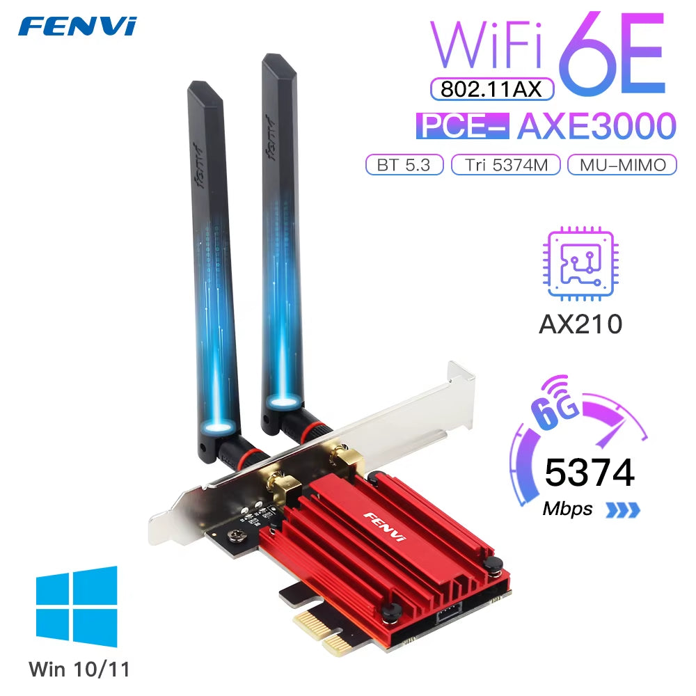 5374Mbps Wifi 6E for Intel AX210 Pcie Wireless Wifi Adapter 2.4G/5G/6Ghz 802.11AX for Bluetooth 5.3 AX200 Wifi 6 Card PC