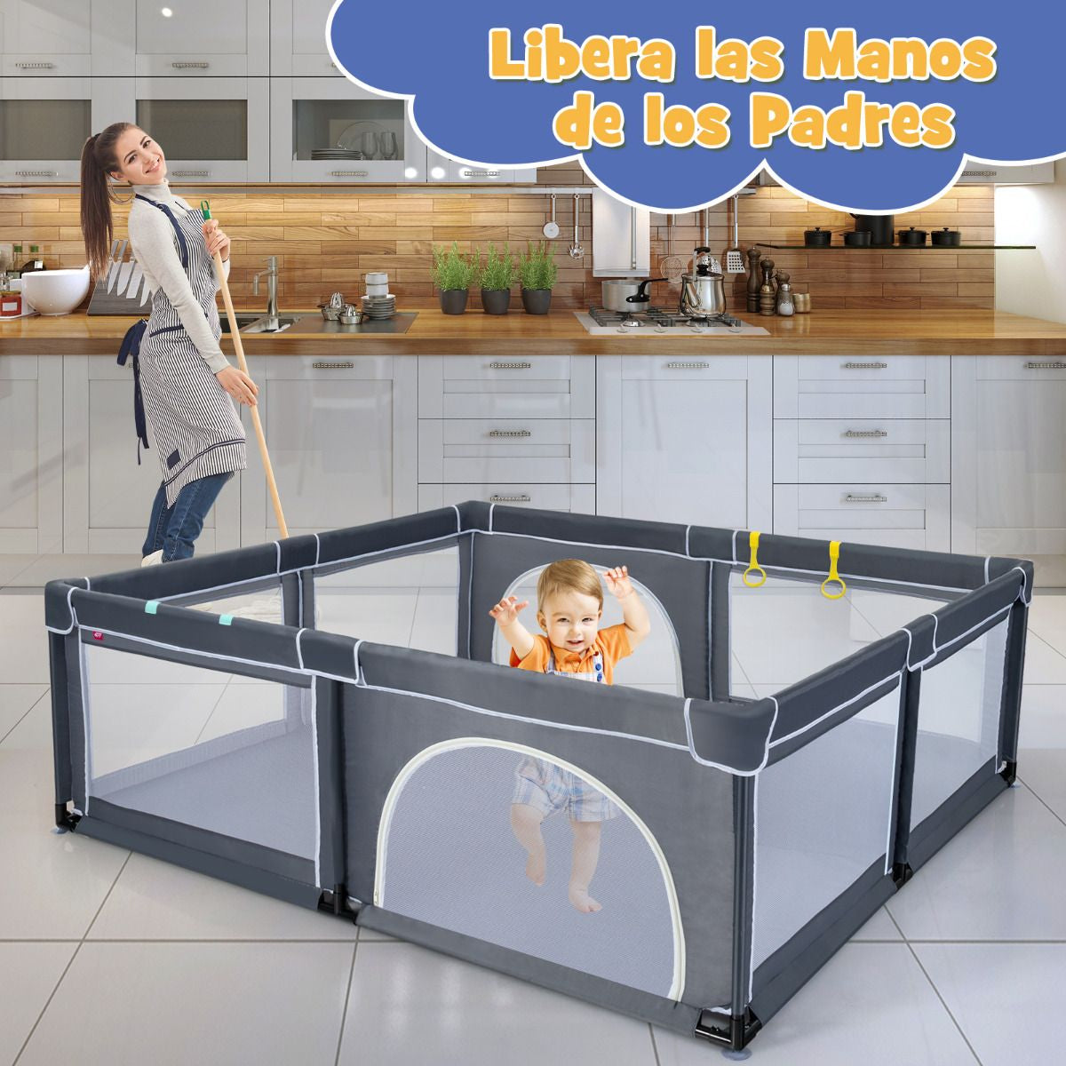 Parque Para Niños Centro Actividad Portátil Con Cercas De Seguridad 206 X 185,5 X 68 Cm