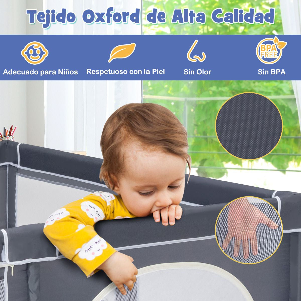 Parque Para Niños Centro Actividad Portátil Con Cercas De Seguridad 206 X 185,5 X 68 Cm