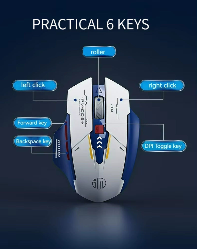 Inphic F9 Mecha Edition Wireless Mouse Silent Rechargeable Mouse Type-C LED Light Mouse for Computer Laptop Office Gaming