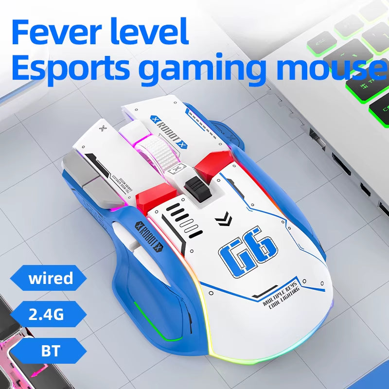 Tri-Mode 2.4G USB Bluetooth Wireless Gamimg Mouse 12 Keys RGB Game Wired Meche Mice for Windows IOS Home Office Laptop PC Gamer