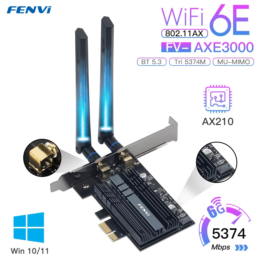 5374Mbps Wifi 6E for Intel AX210 Pcie Wireless Wifi Adapter 2.4G/5G/6Ghz 802.11AX for Bluetooth 5.3 AX200 Wifi 6 Card PC