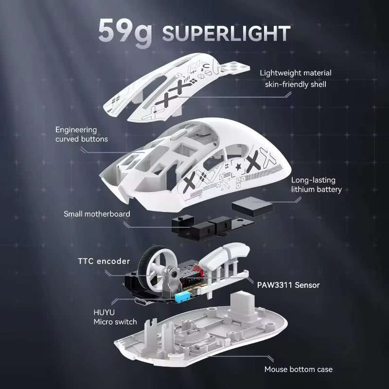 ATTACK SHARK R1 2.4 Wireless Tri-Mode Lightweight Gaming Mouse, PAW3311 Optical Sensor 18K DPI Programmable Wired Computer Mouse