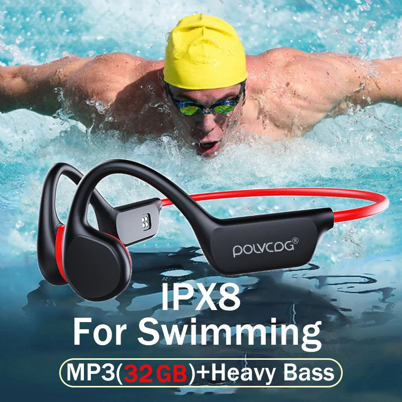 Bone Conduction Headset IPX8 32GB Bluetooth 5.3 Wireless Swimming Headset with Microphone Waterproof Exercise Fitness