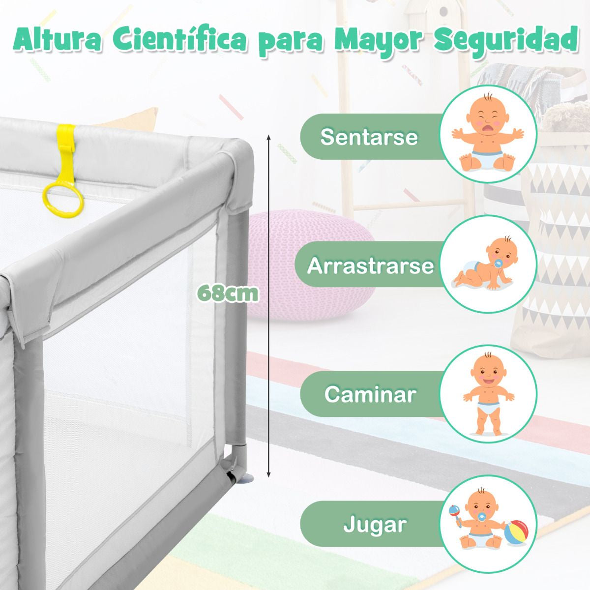 Parque Para Niños Centro Actividad Portátil Con Cercas De Seguridad 206 X 185,5 X 68 Cm