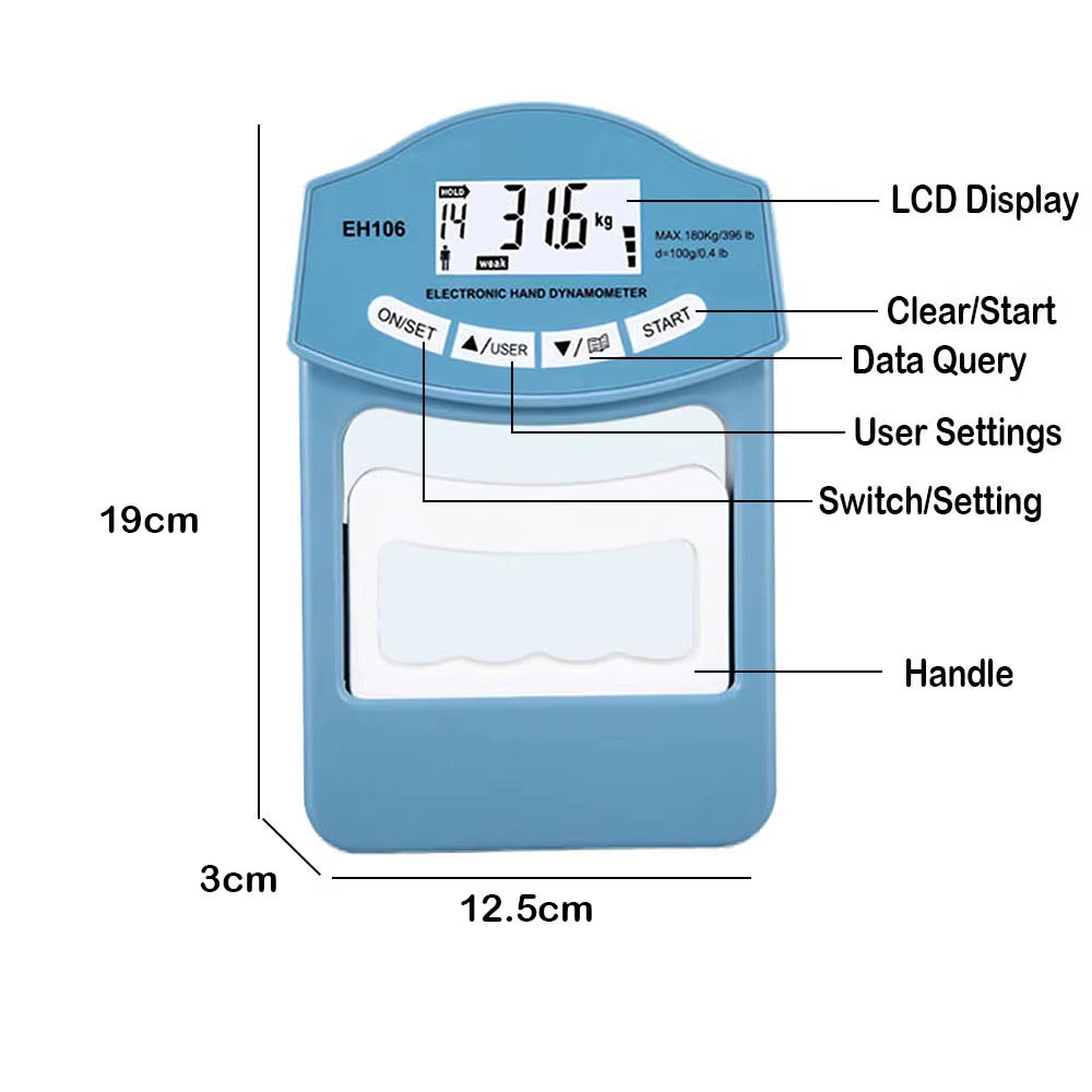 396Lbs/180 Kgs Digital Hand Dynamometer Grip Strength Measurement Meter Auto Capturing Electronic Hand Grip Power