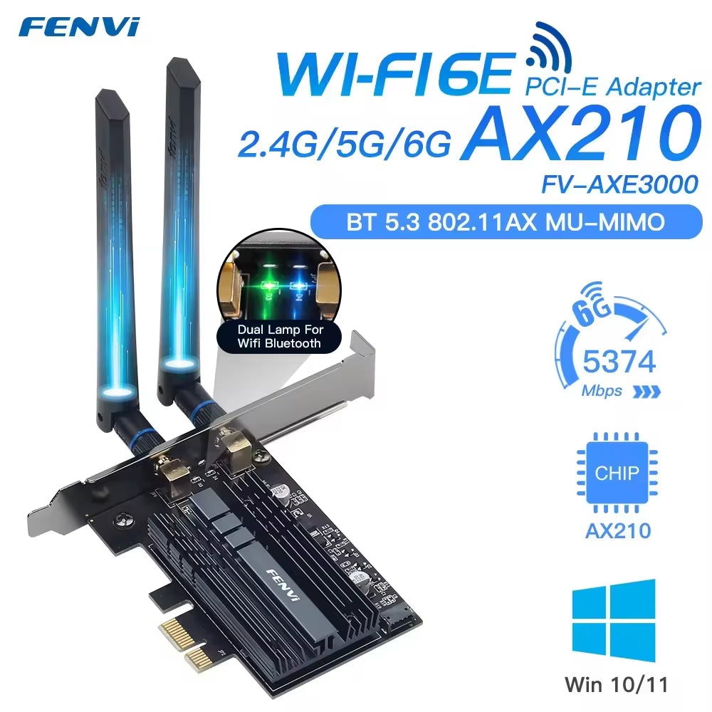 5374Mbps Wifi 6E for Intel AX210 Pcie Wireless Wifi Adapter 2.4G/5G/6Ghz 802.11AX for Bluetooth 5.3 AX200 Wifi 6 Card PC