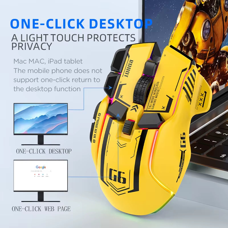 Tri-Mode 2.4G USB Bluetooth Wireless Gamimg Mouse 12 Keys RGB Game Wired Meche Mice for Windows IOS Home Office Laptop PC Gamer