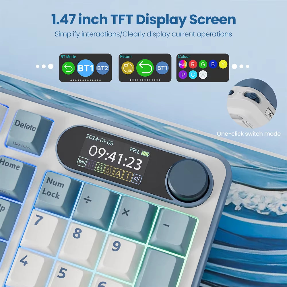 ROYAL KLUDGE S98 Mechanical Keyboard Top Mount TFT Screen 98 Keys RGB BT5.0/2.4G/USB-C Wireless Gamer Keyboard Hot Swappable