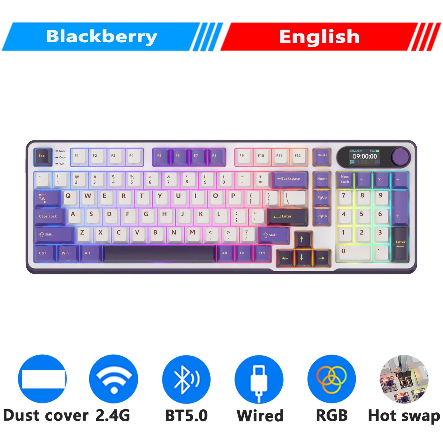 ROYAL KLUDGE S98 Mechanical Keyboard Top Mount TFT Screen 98 Keys RGB BT5.0/2.4G/USB-C Wireless Gamer Keyboard Hot Swappable