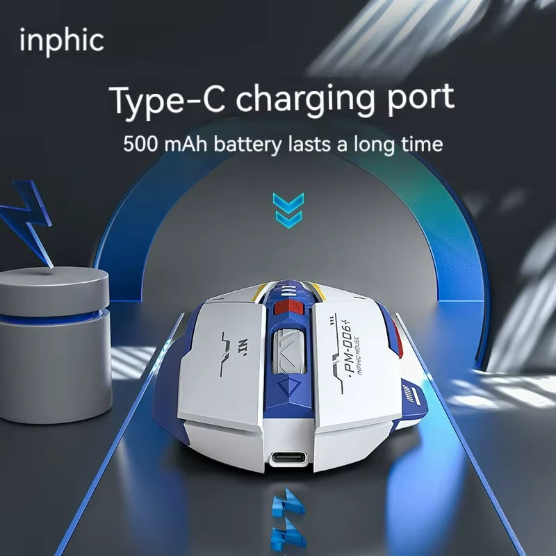 Inphic F9 Mecha Edition Wireless Mouse Silent Rechargeable Mouse Type-C LED Light Mouse for Computer Laptop Office Gaming