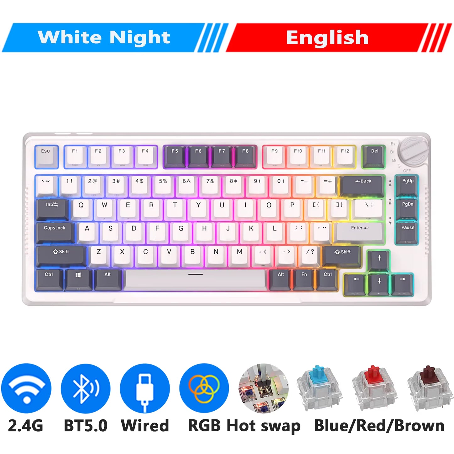 H81 Royal Kludge Gasket Structure Tri-Mode Mechanical Keyboard 81 Key 80% RGB Backlit 2.4G Wireless Bluetooth Gamer Keyboard