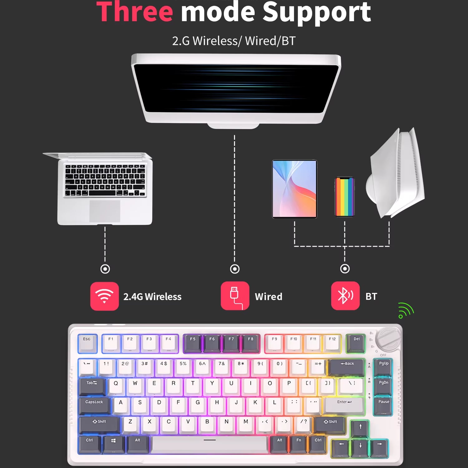 H81 Royal Kludge Gasket Structure Tri-Mode Mechanical Keyboard 81 Key 80% RGB Backlit 2.4G Wireless Bluetooth Gamer Keyboard