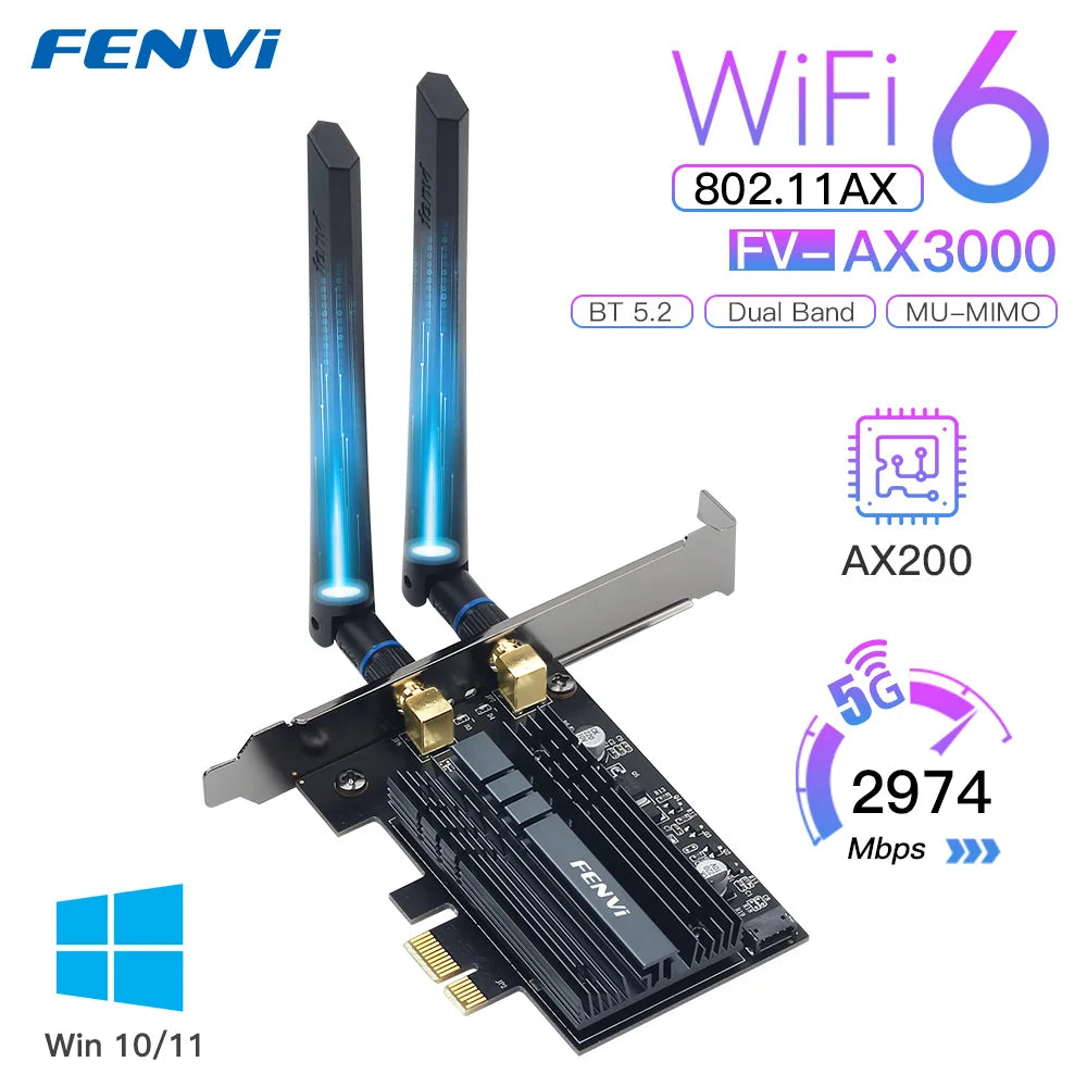 5374Mbps Wifi 6E for Intel AX210 Pcie Wireless Wifi Adapter 2.4G/5G/6Ghz 802.11AX for Bluetooth 5.3 AX200 Wifi 6 Card PC