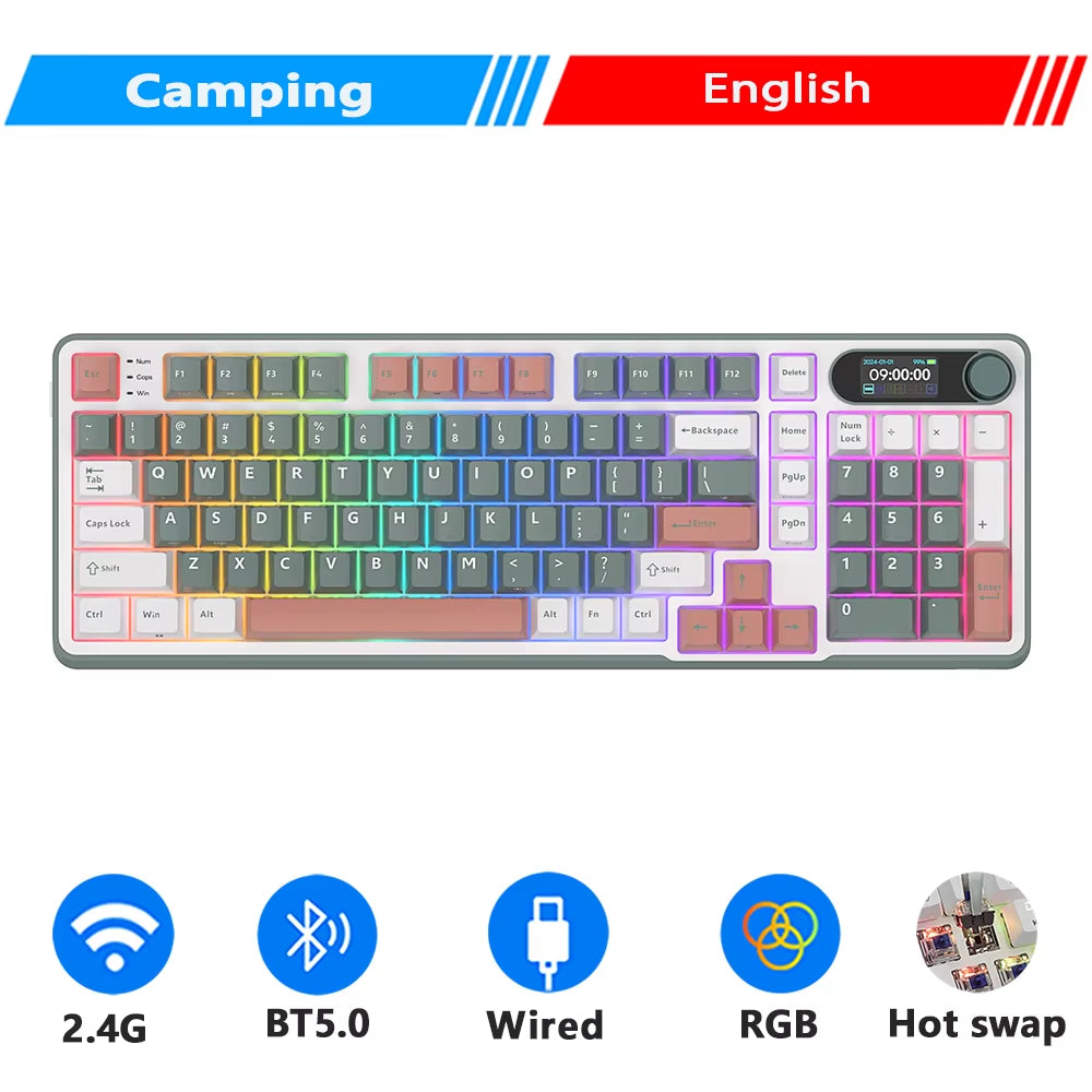 ROYAL KLUDGE S98 Mechanical Keyboard Top Mount TFT Screen 98 Keys RGB BT5.0/2.4G/USB-C Wireless Gamer Keyboard Hot Swappable
