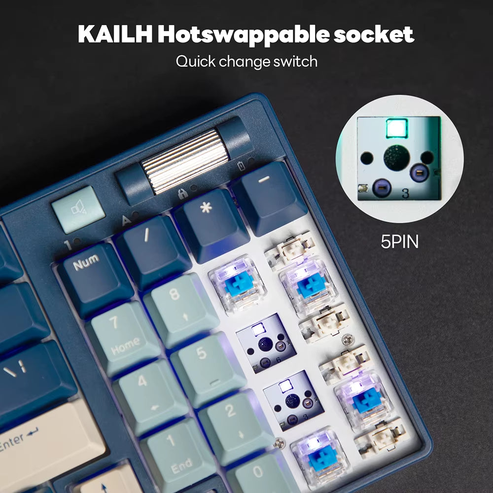 ROYAL KLUDGE 96 RGB Tri-Mode BT5.0/2.4G/USB-C Hot-Swappable Mechanical Keyboard 96 Keys Bluetooth Wireless Gaming Keyboard