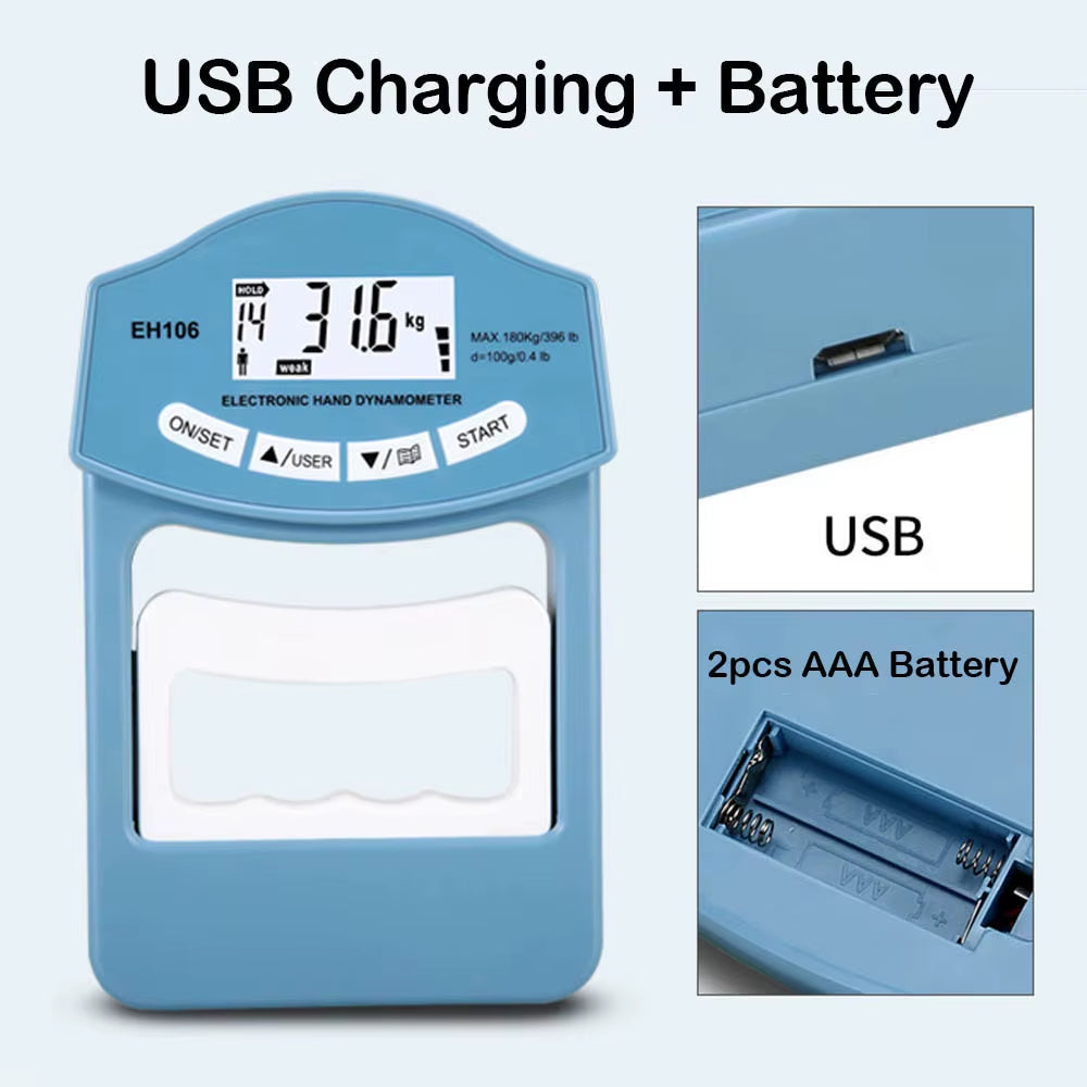 396Lbs/180 Kgs Digital Hand Dynamometer Grip Strength Measurement Meter Auto Capturing Electronic Hand Grip Power
