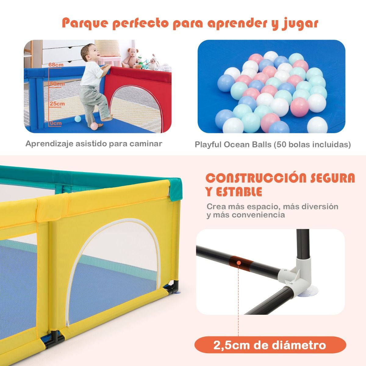 Parque Para Niños Centro Actividad Portátil Con Cercas De Seguridad 206 X 185,5 X 68 Cm