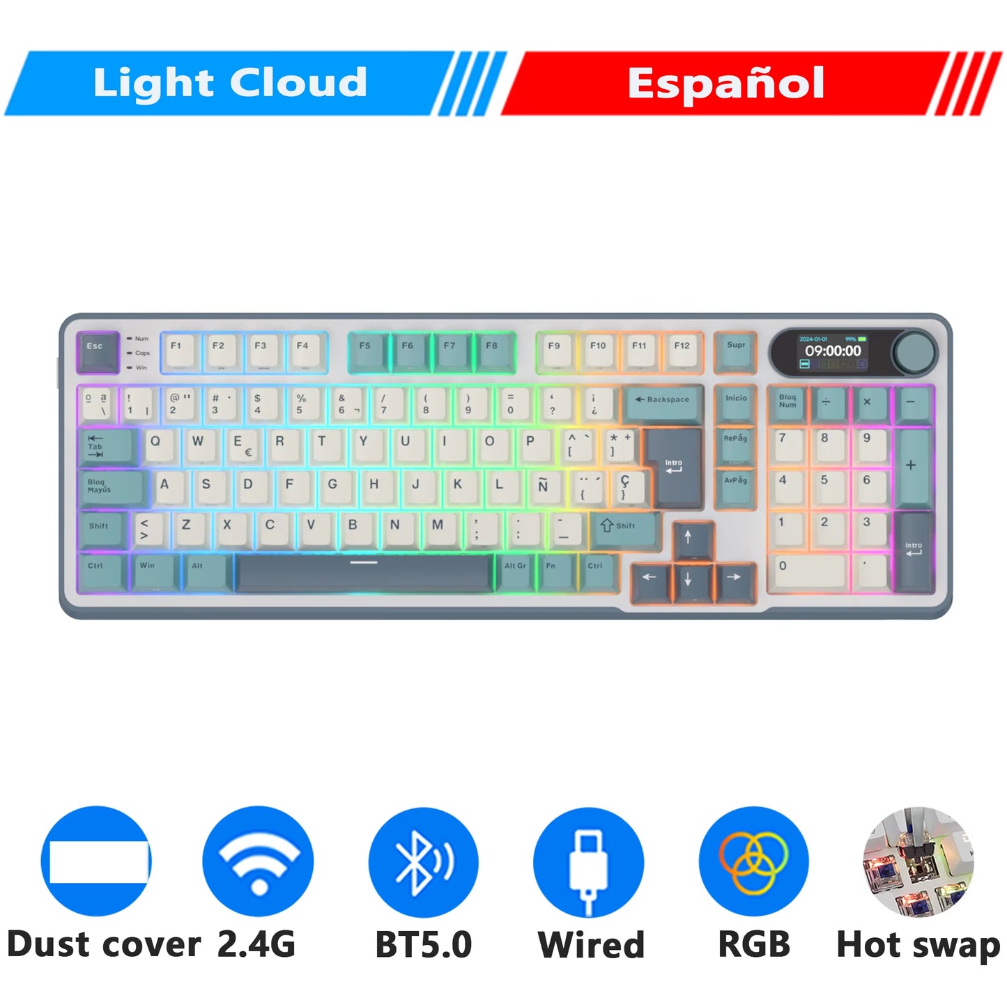 ROYAL KLUDGE S98 Mechanical Keyboard Top Mount TFT Screen 98 Keys RGB BT5.0/2.4G/USB-C Wireless Gamer Keyboard Hot Swappable