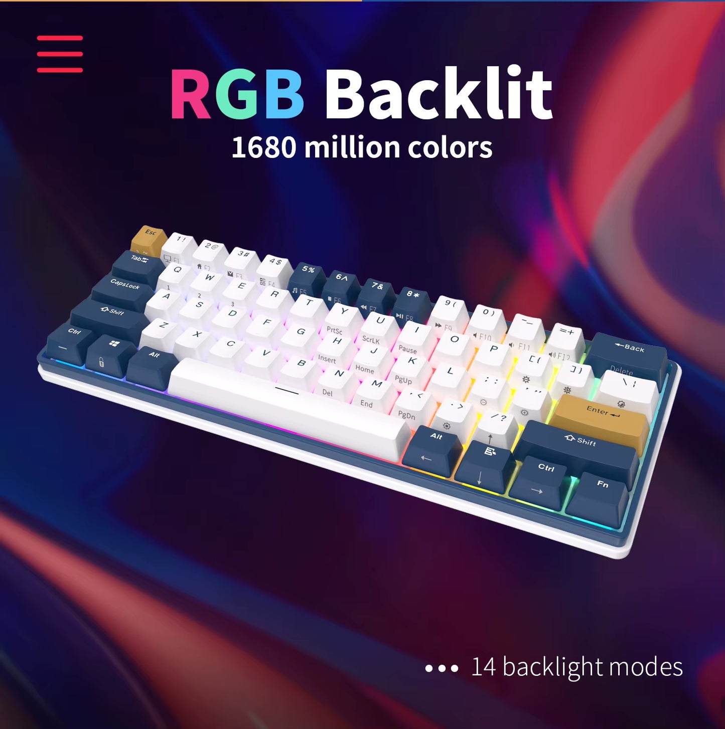 ROYAL KLUDGE RK61 plus 2.4G Wireless Bluetooh Mechanical Keyboard 61 Keys 60% Compact RGB Backlit Hot-Swappable Gaming Keyboards