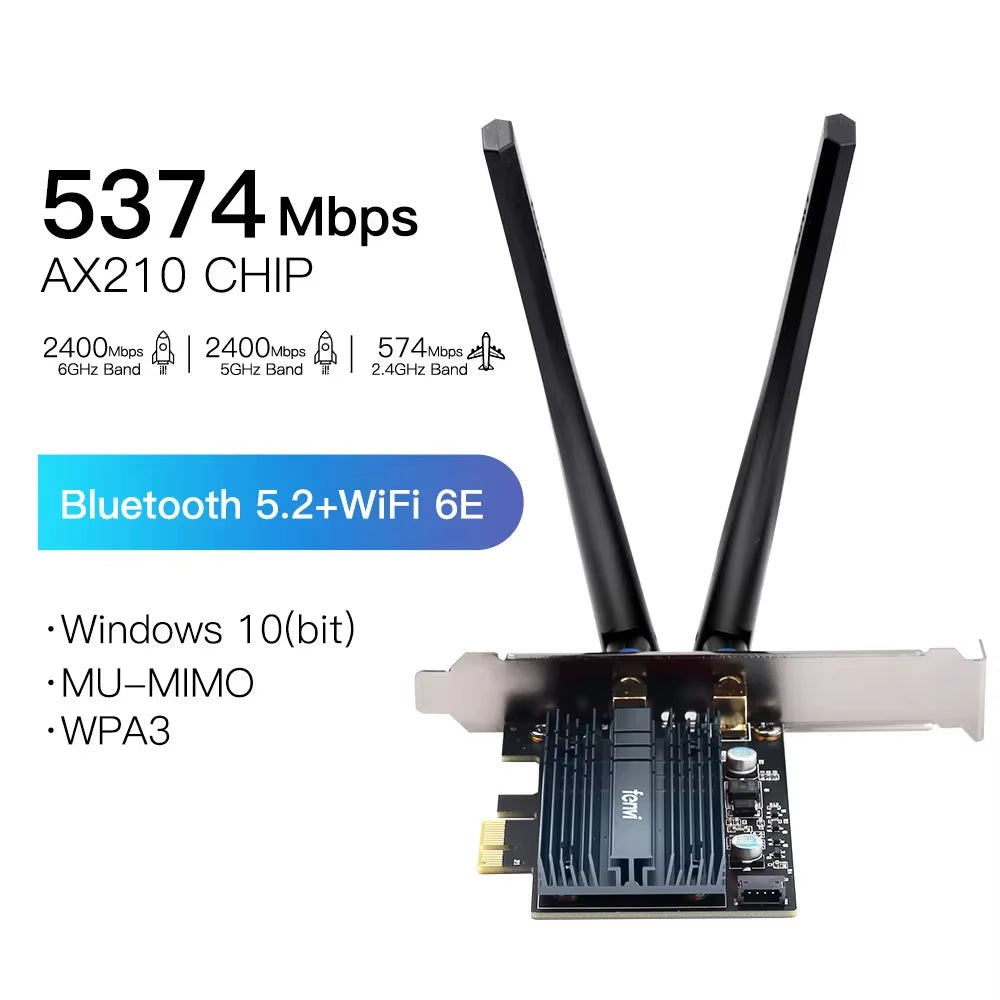 5374Mbps Wifi 6E for Intel AX210 Pcie Wireless Wifi Adapter 2.4G/5G/6Ghz 802.11AX for Bluetooth 5.3 AX200 Wifi 6 Card PC