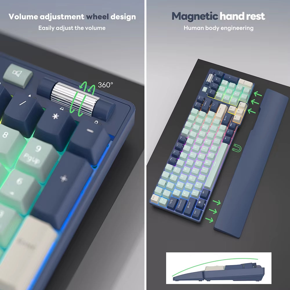 ROYAL KLUDGE 96 RGB Tri-Mode BT5.0/2.4G/USB-C Hot-Swappable Mechanical Keyboard 96 Keys Bluetooth Wireless Gaming Keyboard